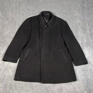 VTG Lauren Ralph Lauren Overcoat Men Charcoal Herringbone Wool Blend Size 46R
